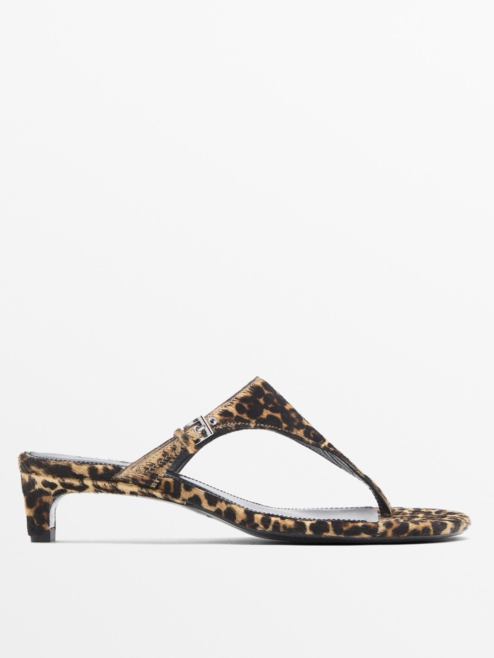 Massimo Dutti Leopard Pony Hair Thong Sandals